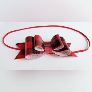 Plaid Bow Headband for Kids - Red and Black